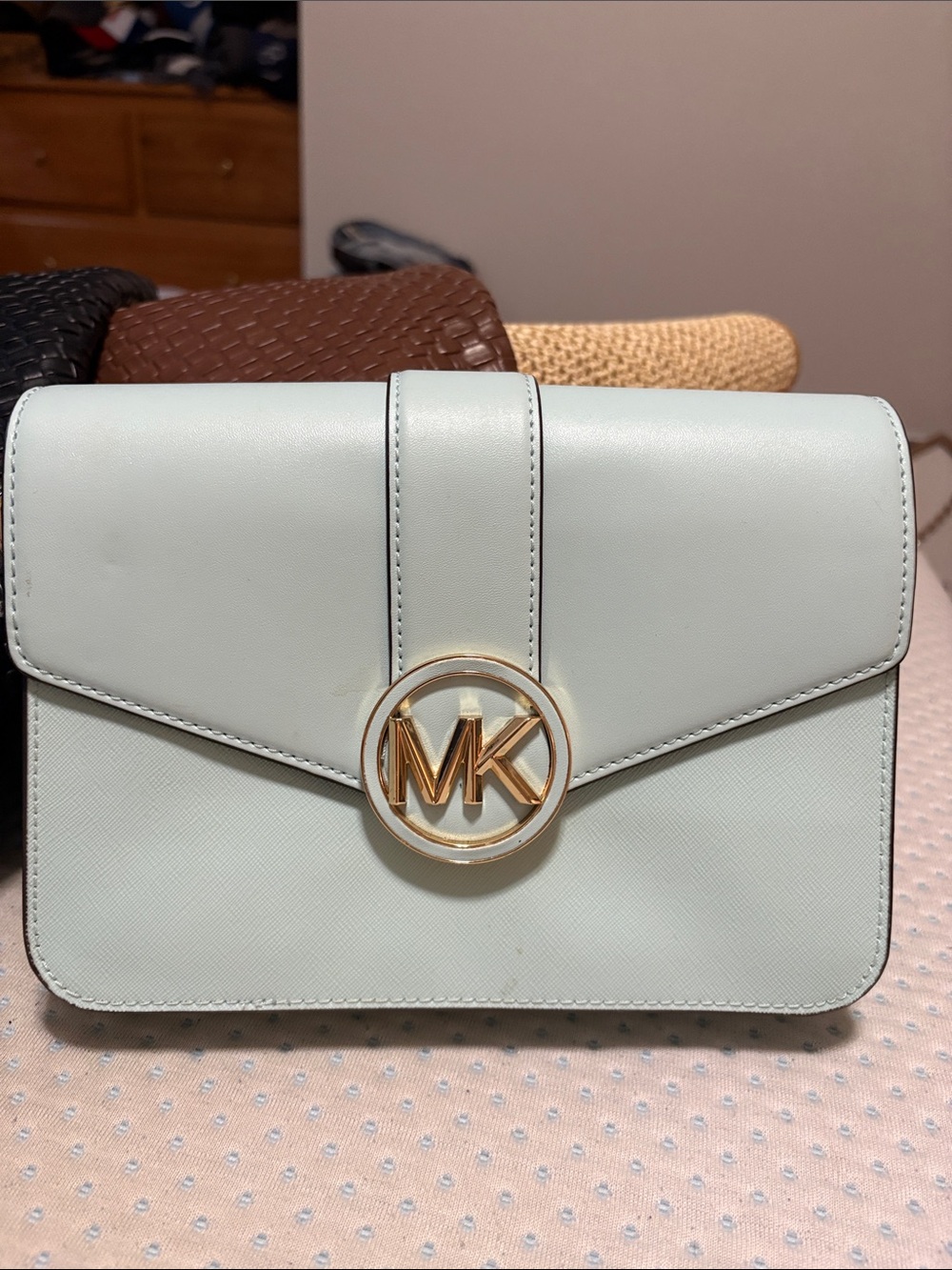 Michael Kors Pale Mint Leather MK Logo Crossbody